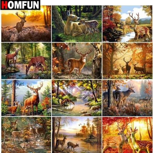 HOMFUN Full Square/Round Drill 5D DIY Diamond Painting "Sika deer landscape" Embroidery Cross Stitch 5D Home Decor Gift