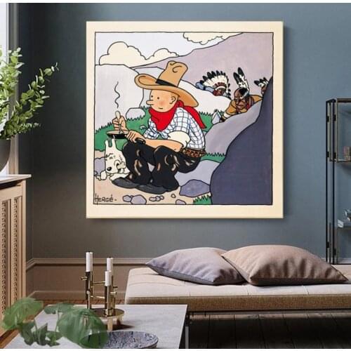 Hand Made Oil Painting The Adventures of Tintin Modern Art Artworks Funny TinTin Cartoon On Canvas For Kids Room