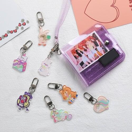 Korean Style Key Chain Decor Acrylic Pendant Cute Cartoon Bear Rabbit Keyring Backpack Women Bag Pendant Key Holder Best Gifts
