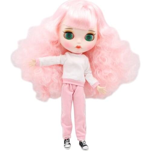 ICY DBS Blyth doll white skin joint body pink Afro hair new matte face with eyebrows Lip gloss BLQE126/300