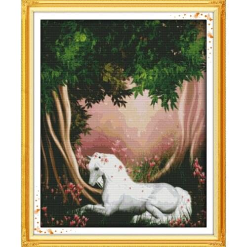 Joy Sunday The Unicorn In The Forest Counted Patterns Print On Canvas Cross Stitch Chinese Embroidery Needlework Sets Handicraft