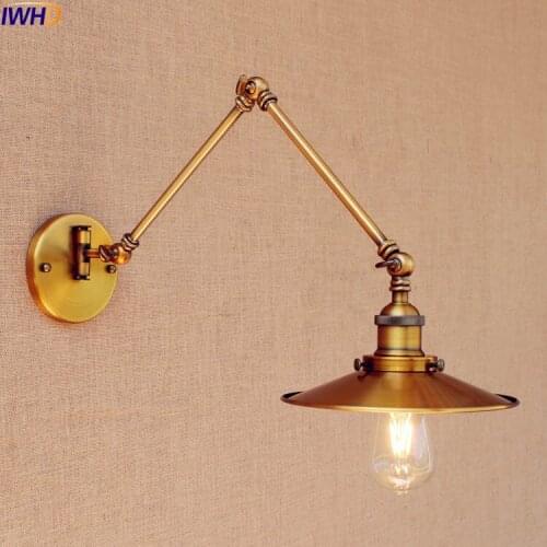 IWHD Gold Copper Antique Vintage Wall Lamp Loft Adjustable Swing Long Arm Wall Light Industrial Edison Sconce Apliques Pared