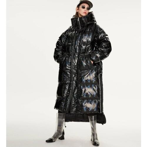 2020 New Women Winter Thick Long Oversize Style White Duck Down Hooded Stand Collar Warm Coat Casaco Feminino Parkas