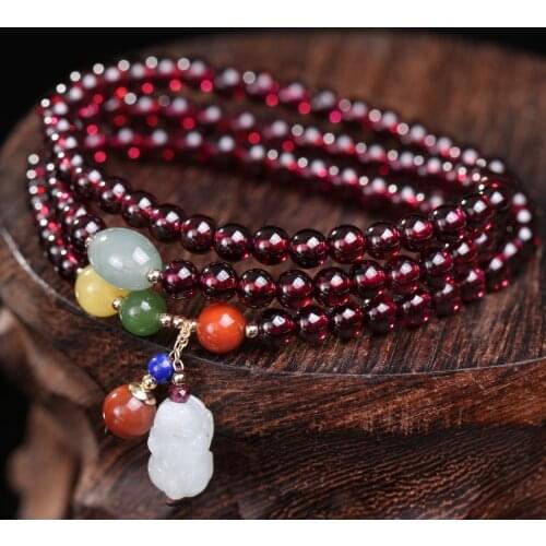 Original natural garnet bracelets for women girls beeswax jadeite brave pendant simple fashion versatile light luxury jewelry