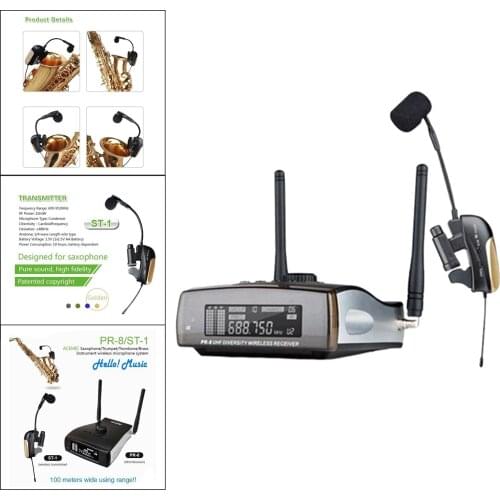 Professional UHF Condenser Microphone 6.35mm Receiver Transmission Saxophone Mic for Trumpet Clarinet Instrument