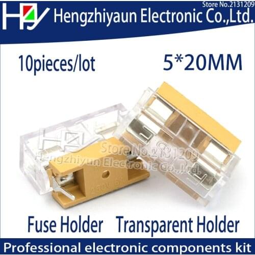 Hzy Free shipping 10pcs 5*20mm glass fuse holder transparent holder with transparent cover fuse blocks 5X20mm insurance header