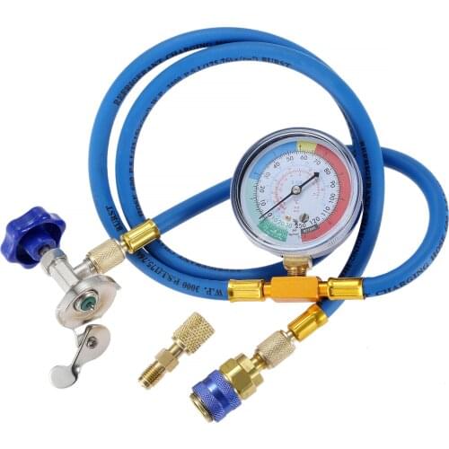 R134A Refrigerant Charging Hose with Gauge 1/4" SAE Port for R12 R22 Low Side Quick Couple, R410A Straight Swivel Adapter