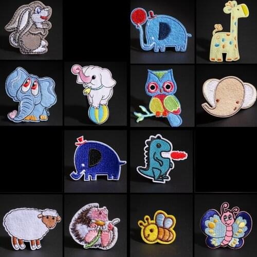 Iron On Giraffe Animal Patches For Kids Clothing Transfer Embroidery Elephant Dinosaur Patch Sticker For Backpack Decor Applique