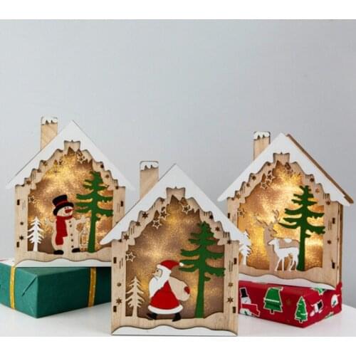 Christmas Decoration Ornaments Xmas Decor Supplies Glowing Wooden Creative Gifts-stars Party Log Cabin Props 2021