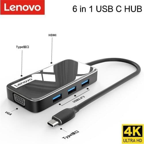 Lenovo USB3.0 HUB USB Type-C Adapter HDMI VGA RJ45 Port Cable Interface Converter Computer Laptop PC Accessories Extension Dock