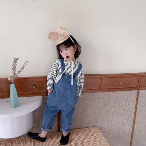 Spring Korean style unisex fashion all-match denim overalls 2021 boys and girls casual bib jeans