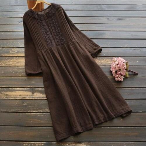 Vintage lace peter pan collar lace floral patchwork cotton yarn long sleeve dress 2021 spring RV475