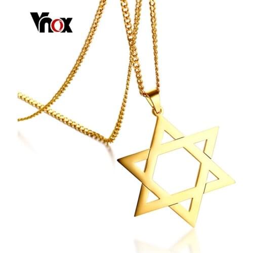 Vnox Trendy Hexagram Pendant Necklace for Man High Quality Stainless Steel Star of David Shape 24" Link Chain Male Jewelry