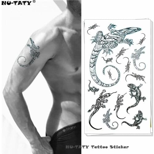 Nu-TATY Black Lizard Temporary Tattoo Body Art Arm Flash Tattoo Stickers 17*10cm Waterproof Fake Henna Painless Tattoo Sticker