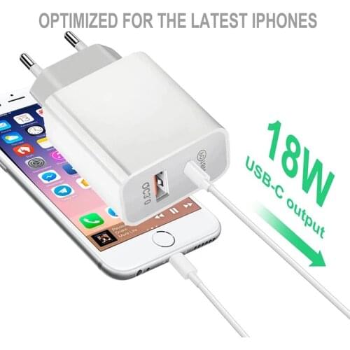 18W Dual PD Charger Quick Charge QC 3.0 USB Charger for iPhone 11 Pro X Huawei Samsung Xiaomi Travel USB C Charger