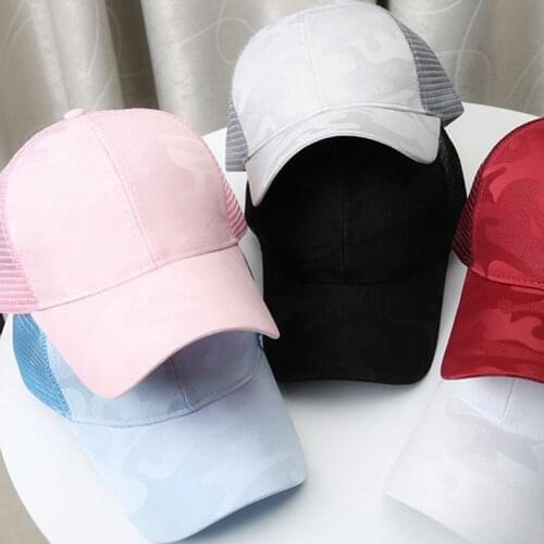 Outdoor Hat Summer Solid Color Ponytail Baseball Cap Adjustable Anti UV Mesh Peaked Hat Baseball Cap Hats For Women