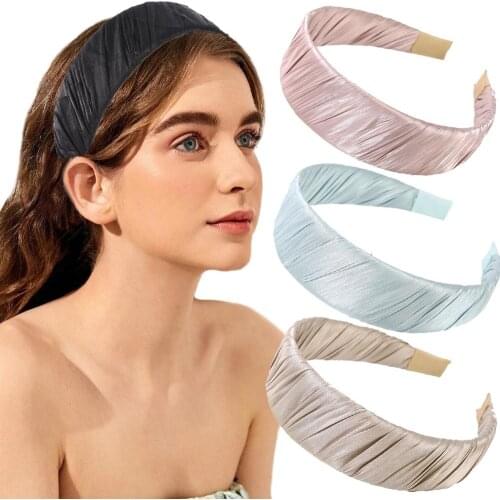 Haimeikang Wide Solid Color Hair Bands Satin Women Headbands Hair Hoop Bezel Hairbands Girls Fashion Elastic Hair Accessories