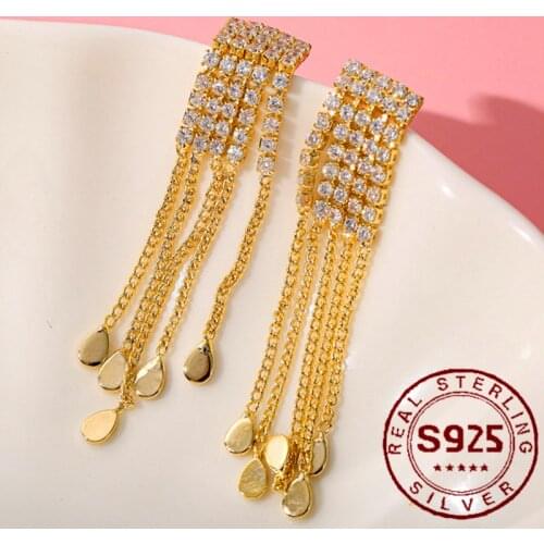 2021 New Luxury S925 Silver Plated Needle Long Tassel Dangle Earrings For Women Statement Female Drop Jewelry Wedding Party Gift