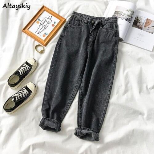 Jeans Women Harem Ankle-length High Waist Hole Summer Pockets Tassel Solid Harajuku Streetwear Students Ladies Comfortable Girl