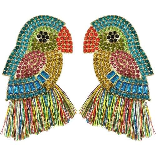 Multicolor Rhinestone Animals Bird Tassels Earrings Handmade Dangle Earrings For Women Fashion Accessories UKEN