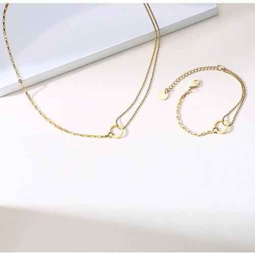 Women Double Layer Bead Circle Chain Clavicle Necklace Set Collares Bijoux Female Jewelry Set Choker Gift