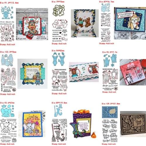 Winter Themes Lovely Elk Bear Dog Halloween Phrase Transparent Clear Stamps Matchable Cutting Dies for DIY Scrapbooking Cards