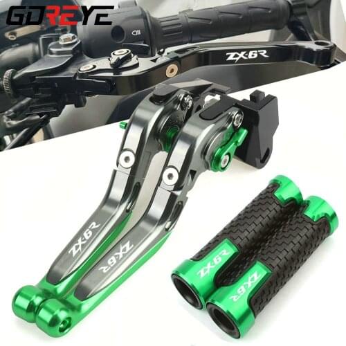 ZX6R LOGO Motorcycle Brake Handle Adjustable Brake Clutch Levers Handbar End Grips For Kawasaki ZX-6R 2000 2001 2002 2003 2004