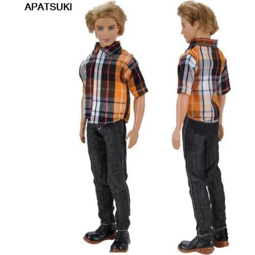 1set 1/6 Male Doll Clothes Orange Plaided Shirt & Black Pants For Ken Doll Clothes For Barbies Boyfriend Ken Prince Boy Doll