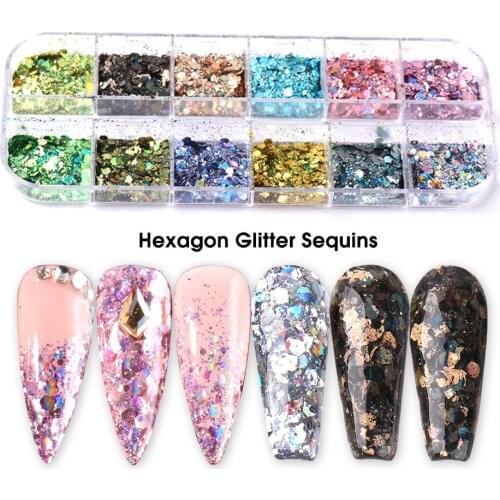 12 Grids Mermaid Irregular Glitter Nail Glitter Powder Holographic 3D Sparkly Paillette Flakes Shining Charm Art Sequins