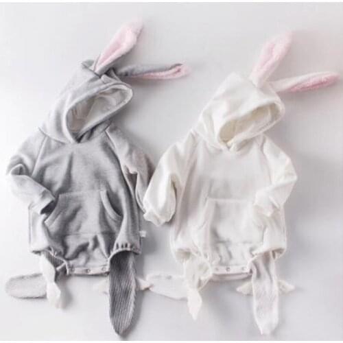 2021 Autmun Body Jumpsuit Baby Girl Toddler Infant Baby Girls Boys Cartoon Rabbit Ear Hooded Baby Body Clothes