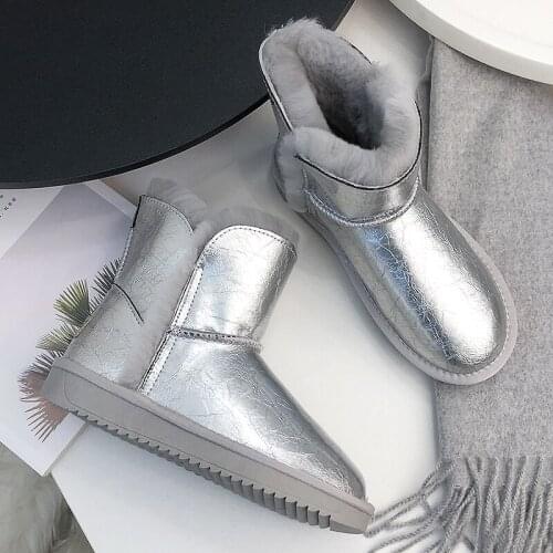 2021 Cowskin Boots Australia Women Sheep Wool Boots Winter Snow Boots Waterproof Leather Non-Slip Ankle Womens Shoes