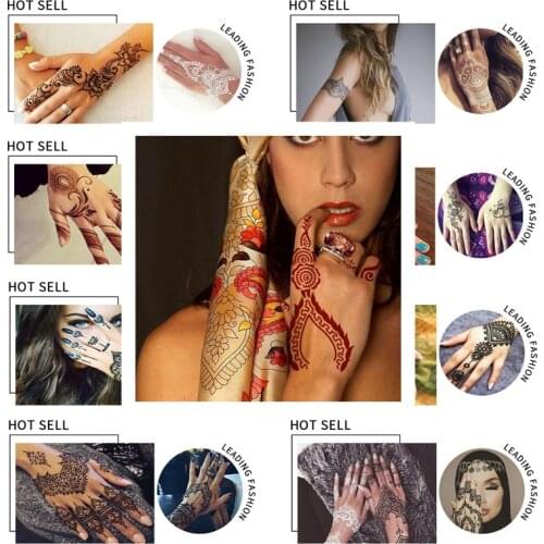 6Sheet Henna Tattoo Stencils Hands Glitter Tatto Kit Temporary Mehndi Stencils Henna For Tattoo Template Stencil Pattern Sticker