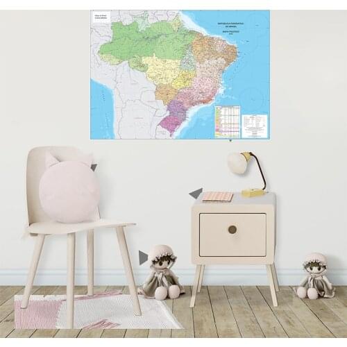 A2 Size Portuguese Brazil World Map Painting Canvas Political Brazil Map Posters and Prints for Home School Education Decor