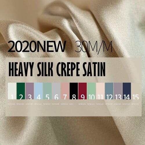 15 Colors-Solid 30momme pure silk crepe satin fabric,shiny luster,sewing for shirt,dress,pants,wedding skirt,craft by the yard