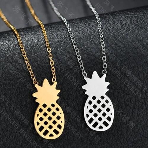 Classic Gold Color Charm Pineapple Pendant Necklace Women Girl Stainless Steel Link Chain Statement Female Jewelry Gift