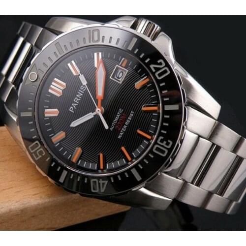 The Mens' Watches 44MM Mechanical Automatic Diver Watch Waterproof 200m Sapphire Crystal Stainless Steel PARNIS Watch Male Clock