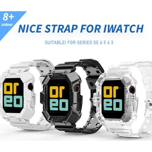 Case+Transparent Silicone Sport Band for Apple Watch 38/40/42/44mm Strap Bracelet for IWatch Series SE 6 5 4 3 Watchband Bands