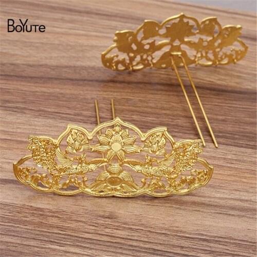 BoYuTe (2 Pieces/Lot) Metal Alloy 57*127MM Flower Hair Stick Materials Diy Hand Made Retro Palace Hair Jewelry Accessories