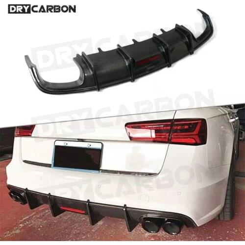 Carbon Fiber Rear Lip Diffuser With Lamp For Audi A6 Sline S6 2013-2018 (Non for A6 Base ) Fins Shark Style Bumper Guard