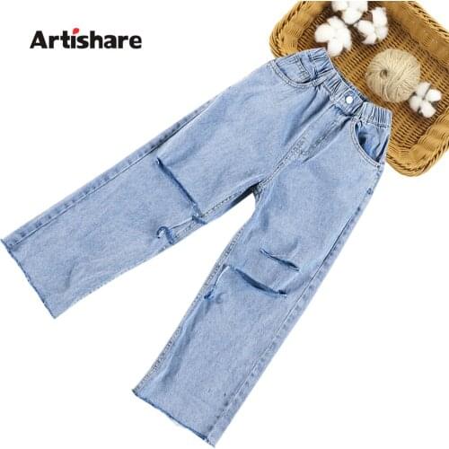 Teenage Girls Jeans Big Hole Girl Jeans Spring Autumn Kid Jeans Casual Style Clothes For Girls 6 8 10 12 14