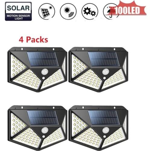 100 LEDs Solar Panel Power Light PIR Motion Sensor Separable Wall Lamp Outdoor Path Yard Garden Fence Night Light New 4 sided 27