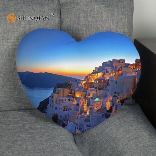 Greece beautiful landscape Heart Shape Pillow Cover Custom zipper Pillowcase Just Cover No Core Size 41x36cm,47x42cm