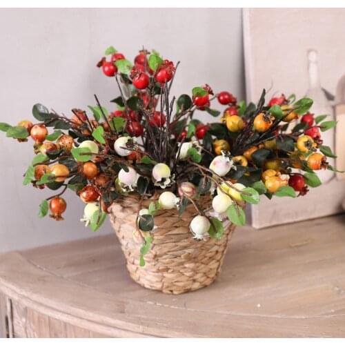 Artificial flowers 1Pcs/lot Rose Fruit Pomegranate Berries Bouquet Floral Garden Home Decoration Fake Plants