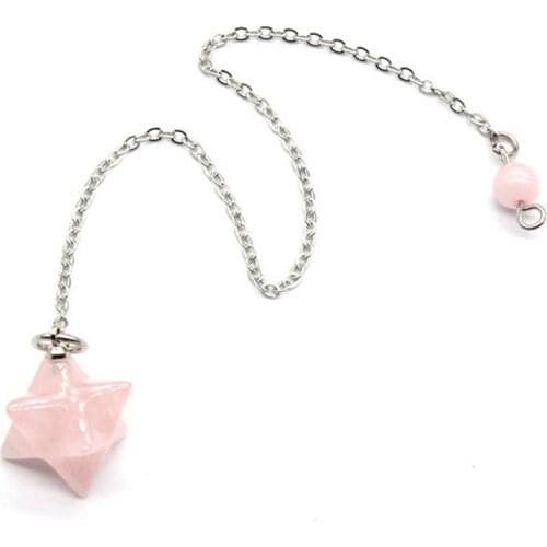 KFT Natural Rose Pink Quartz Luck Star Merkaba Reiki Stone Pendulum Divination Hypnosis Pendant For Women Christmas Gift Jewelry