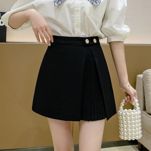 2021summer Casual pleated A-line short skirt High Waist Wide Leg Short skirt pants Women Korean Brief Solid Leisure Shorts