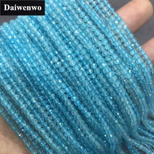 2mm Blue Topaz Small Beads Natural Loose Stone Faceted Cut Shining DIY Gem