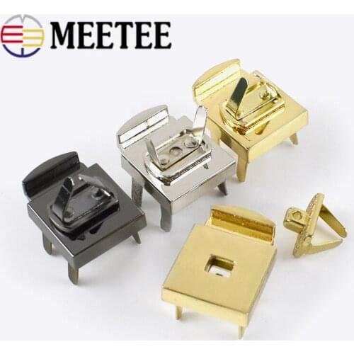Meetee 2/4Pcs 24X24mm Bag Concealed Button Lock Clasp Metal Handbag Pushed Lock Snap Buckle Hook Replacement Closure Accessories