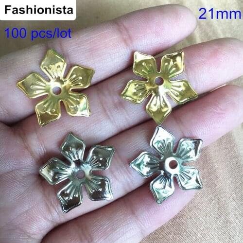 100pcs Cuspidal Petal Metal Flower Bead Caps 21mm Gold-color,Silver-color,Steel,Bronze Color,5 Petal Metal Flower,Jewel Findings