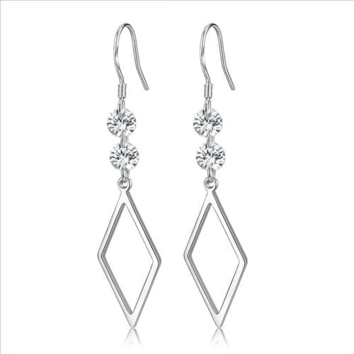 Trendy Rhombus Geometric Hanging Earrings Lady Party Accessories Fashion Sparkling Crystal Earring Silver Plated Women Jewelry