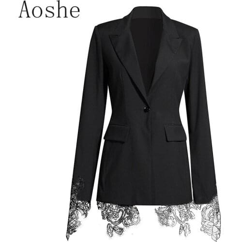Fashion Women Suit 2020 Autumn Black Cool High Street Jacket Elegant Embroidered Lace Stitching High Waist Womens Suit Jacket